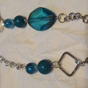 Paparazzi NWT green beaded long silver necklace with earrings.